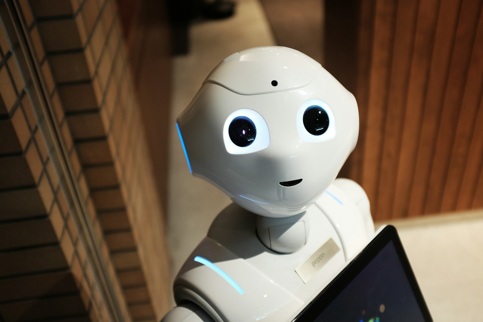 A human hand reaching toward a humanoid robot hand, suggesting partnership.